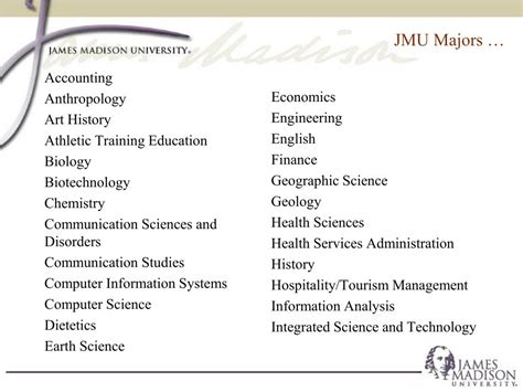 jmu majors